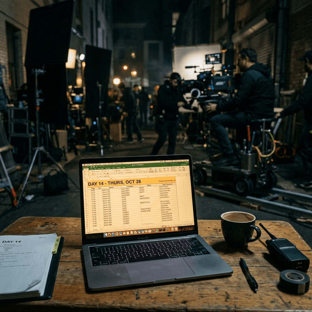 Mesa de producción en un set de rodaje